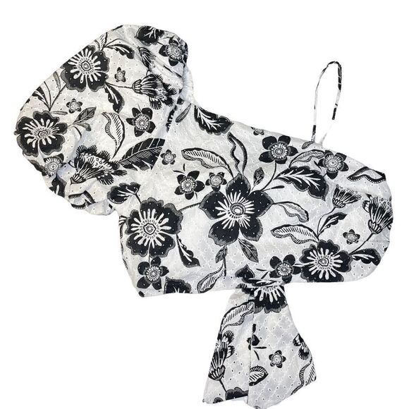 NEW Anthropologie Maeve Floral Eyelet Blouse Bow Back Black White 10 - Picture 5 of 13